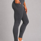 SparkNine Pacepocket dames sportlegging - met handige zakken - L - grijs - hoge taille - elastisch - squatproof - niet doorschijnend
