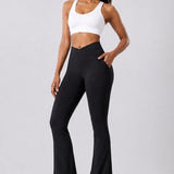 SparkNine Vivaflow flare broek dames - stijlvol V-design - L - zwart - ademend met uitlopende pijpen - sneldrogend & ademend - stretch