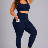 SparkNine Softcurve plus size legging - met zijzakken - XL - blauw - zachte stof - ademend - niet doorschijnend