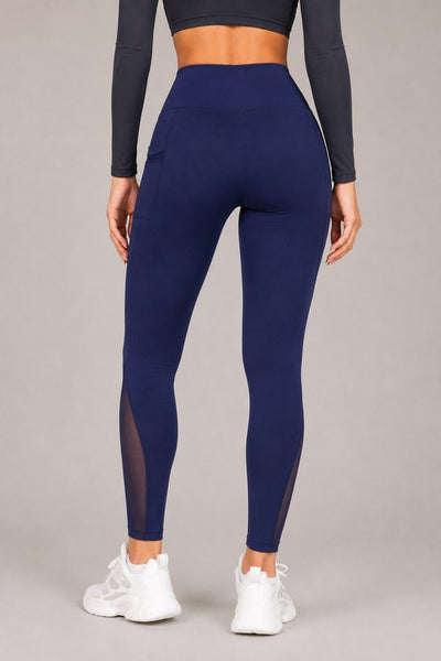 SparkNine Meshtone Sportlegging - L - blauw - mesh details & handige zakken - sportbroek - ademend & stijlvol - elastisch - squatproof