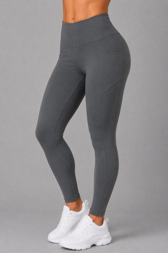SparkNine Softflex zachte legging met zakken - dames sportlegging - comfy legging - S - grijs - hoge taille - elastisch - zacht materiaal - comfortabel