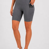 SparkNine Softflow korte sportbroek - met zakken - zachte stof - M - grijs - dames short - half lang - fietsshort