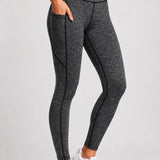 SparkNine Pacepocket dames sportlegging - met handige zakken - XS - hennep grijs - hoge taille - elastisch - squatproof - niet doorschijnend