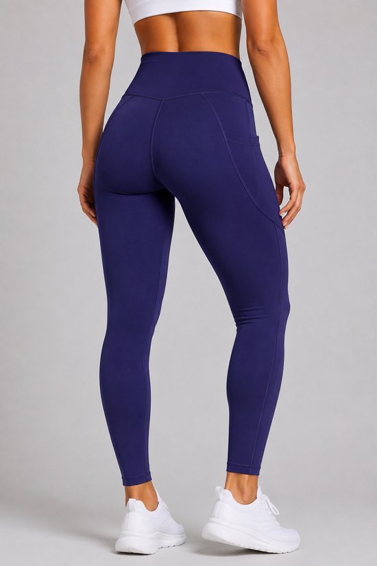 SparkNine Pacepocket dames sportlegging - met handige zakken - S - blauw - hoge taille - elastisch - squatproof - niet doorschijnend