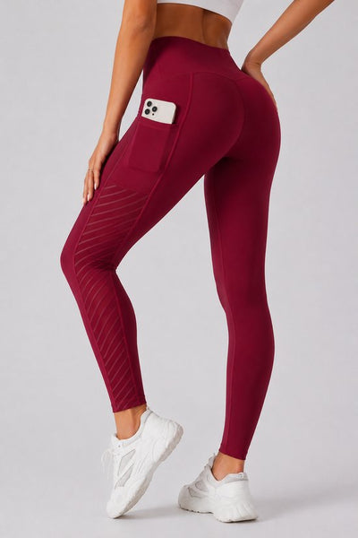 SparkNine Novawave sportlegging dames - squatproof - ademend - met zakken - XL - rood - mesh panelen - elastisch & stijvol