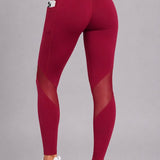 SparkNine Meshmotion sportlegging - dames - met zakken - S - rood - stijlvolle mesh panelen - telefoon zakken - elastisch - squatproof