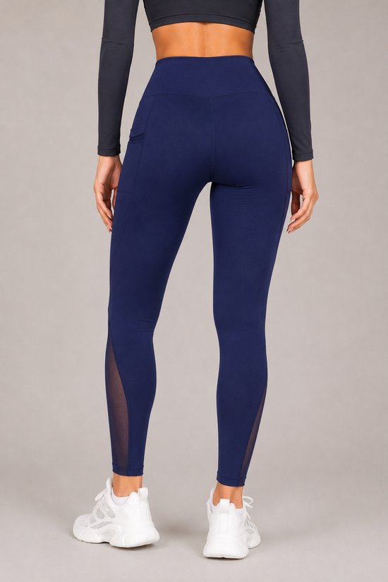 SparkNine Meshtone Sportlegging - S - blauw - mesh details & handige zakken - sportbroek - ademend & stijlvol - elastisch - squatproof