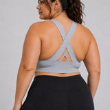 SparkNine Stride sport-bh - met uitneembare pads - 4XL - grijs - plus size - cross-back - medium support - zacht & elastisch materiaal
