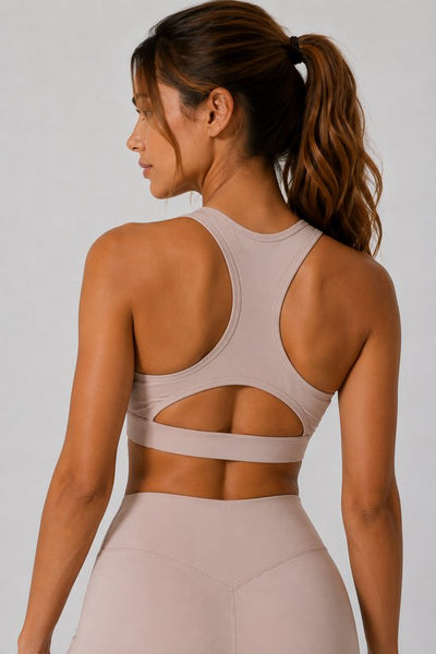 SparkNine Glowbra sportbeha dames - hoge ondersteuning - XL - beige - kruisrug - ademend & stijlvol - met verwijderbare pads - glanzend & zacht