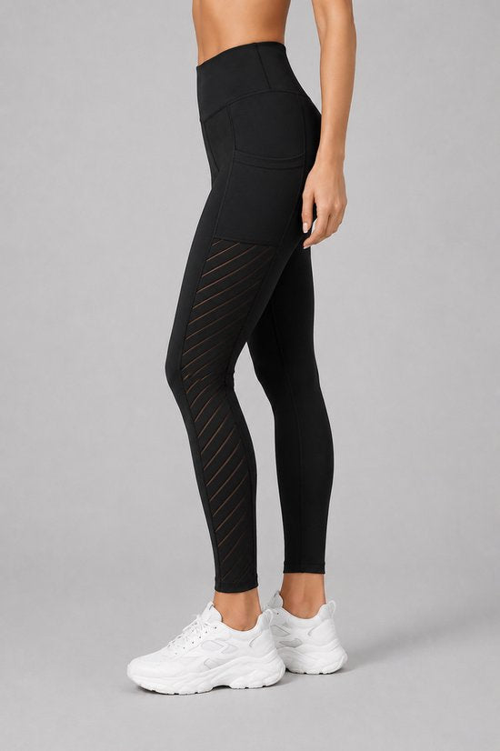SparkNine Novawave sportlegging dames - squatproof - ademend - met zakken - S - zwart - mesh panelen - elastisch & stijvol