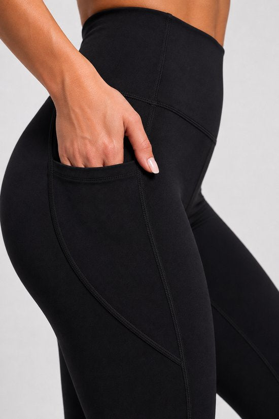 SparkNine Pacepocket dames sportlegging - met handige zakken - L - zwart - hoge taille - elastisch - squatproof - niet doorschijnend