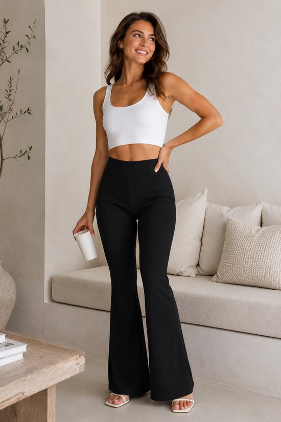 SparkNine Breezeflare dames legging - stijlvolle flare broek - S - zwart - lichtgewicht & ademend - hoge taille - flatterende pasvorm