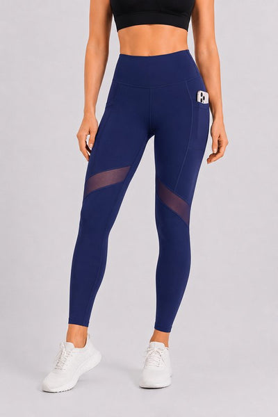 SparkNine Meshmotion sportlegging - dames - met zakken - XL - blauw - stijlvolle mesh panelen - telefoon zakken - elastisch - squatproof