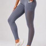 SparkNine Novawave sportlegging dames - squatproof - ademend - met zakken - L - grijs - mesh panelen - elastisch & stijvol