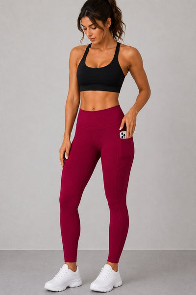SparkNine Softflex zachte legging met zakken - dames sportlegging - comfy legging - S - rood - hoge taille - elastisch - zacht materiaal - comfortabel