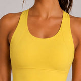 SparkNine Coreshield sportbeha - met ingebouwde pads - L - geel - push-up sport-bh - high impact ondersteuning - push-up - ademend