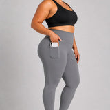 SparkNine Softcurve plus size legging - met zijzakken - L-XL - grijs - zachte stof - ademend - niet doorschijnend