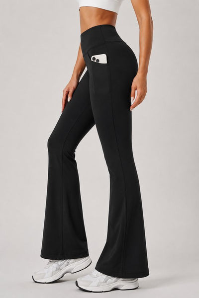 SparkNine Solara flare broek - M - zwart - hoge taille - uitlopend - voorzakken - stijlvol & comfortabel