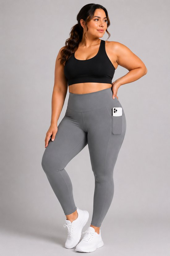 SparkNine Softcurve plus size legging - met zijzakken - XXL - grijs - zachte stof - ademend - niet doorschijnend