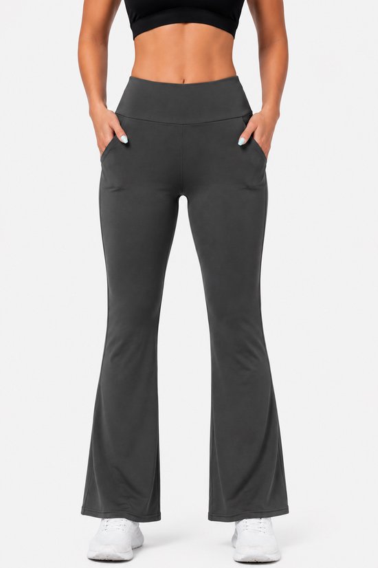 SparkNine Horizon flare broek - dames legging met zakken - petite pijplengte - XL - grijs - hoge taille - stijlvol & elastisch - sportlegging