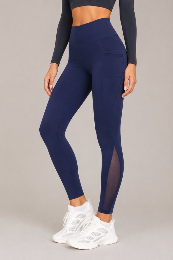 SparkNine Meshtone Sportlegging - XL - blauw - mesh details & handige zakken - sportbroek - ademend & stijlvol - elastisch - squatproof