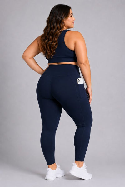 SparkNine Softcurve plus size legging - met zijzakken - 4XL - blauw - zachte stof - ademend - niet doorschijnend