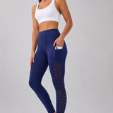 SparkNine Novawave sportlegging dames - squatproof - ademend - met zakken - L - blauw - mesh panelen - elastisch & stijvol