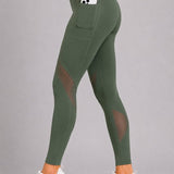 SparkNine Meshmotion sportlegging - dames - met zakken - S - groen - stijlvolle mesh panelen - telefoonzakken - elastisch - squatproof