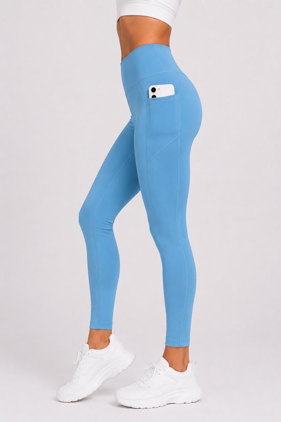 SparkNine Softflex zachte legging met zakken - dames sportlegging - comfy legging - XL - lichtblauw - hoge taille - elastisch - zacht materiaal - comfortabel