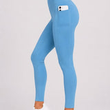 SparkNine Softflex zachte legging met zakken - dames sportlegging - comfy legging - XL - lichtblauw - hoge taille - elastisch - zacht materiaal - comfortabel
