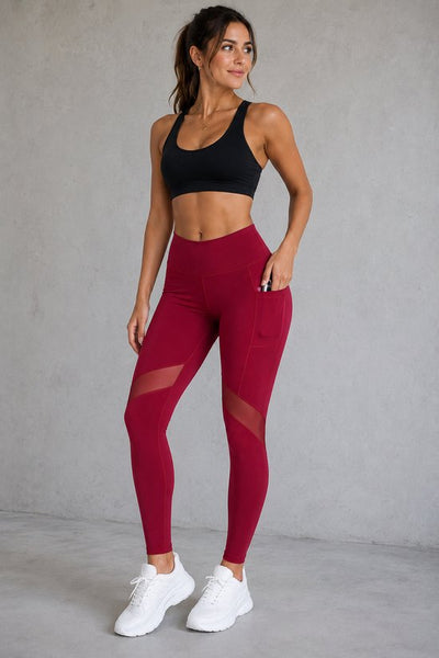 SparkNine Meshmotion sportlegging - dames - met zakken - S - rood - stijlvolle mesh panelen - telefoon zakken - elastisch - squatproof