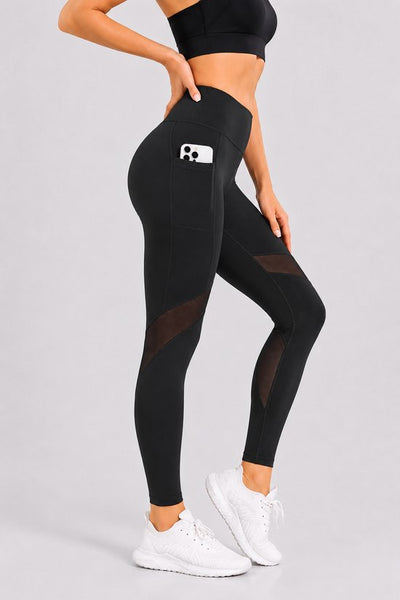 SparkNine Meshmotion sportlegging - dames - met zakken - XL - zwart - stijlvolle mesh panelen - telefoon zakken - elastisch - squatproof