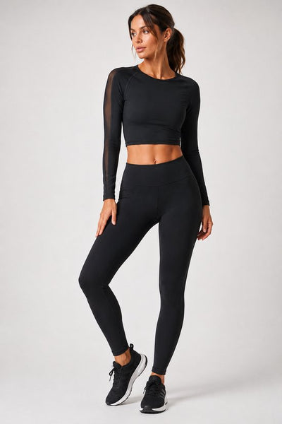 SparkNine Meshsleeve sporttop - longsleeve - XL - zwart - lange mouwen - stijlvolle mesh - ademend - crop design