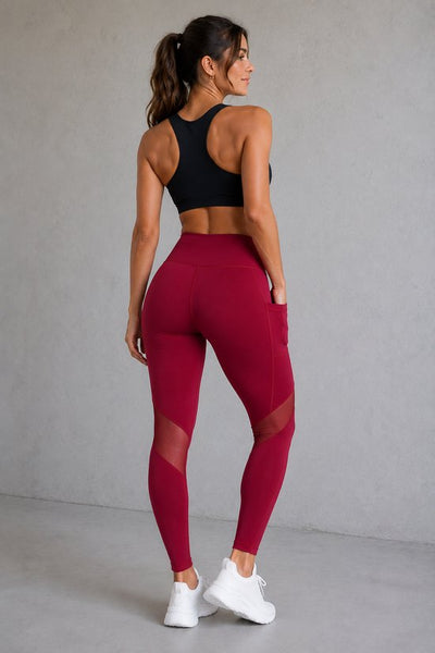SparkNine Meshmotion sportlegging - dames - met zakken - M - rood - stijlvolle mesh panelen - telefoon zakken - elastisch - squatproof