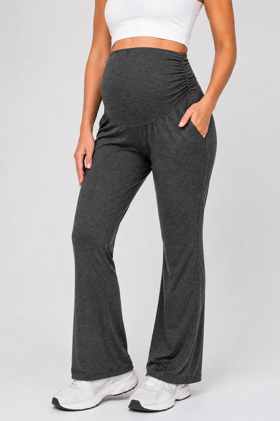 SparkNine Zenstretch zwangerschapslegging - flare broek met steekzakken - XXL - grijs - zachte stof - rekbaar & stijlvol - praktisch - maternity