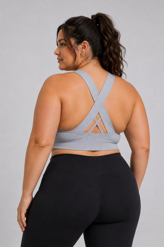 SparkNine Stride sport-bh - met uitneembare pads - 3XL - grijs - plus size - cross-back - medium support - zacht & elastisch materiaal