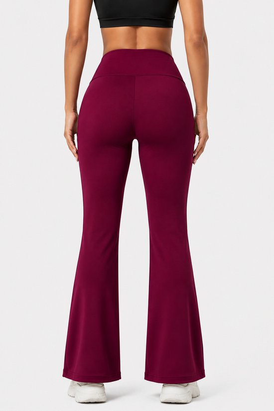 SparkNine Horizon flare broek - dames legging met zakken - petite pijplengte - XXL - rood - hoge taille - stijlvol & elastisch - sportlegging