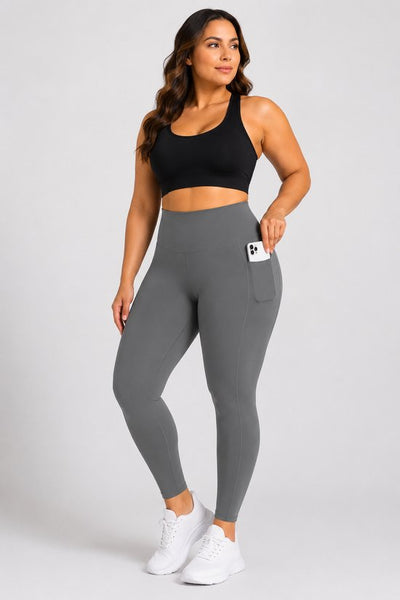 SparkNine Softcurve plus size legging - met zijzakken - XXL - grijs - zachte stof - ademend - niet doorschijnend