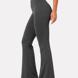 SparkNine Horizon flare broek - dames legging met zakken - petite pijplengte - S - grijs - hoge taille - stijlvol & elastisch - sportlegging