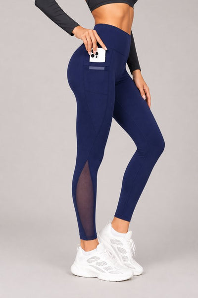 SparkNine Meshtone Sportlegging - L - blauw - mesh details & handige zakken - sportbroek - ademend & stijlvol - elastisch - squatproof