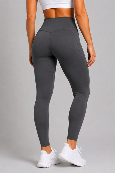 SparkNine Pacepocket dames sportlegging - met handige zakken - L - grijs - hoge taille - elastisch - squatproof - niet doorschijnend