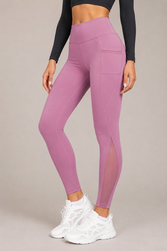 SparkNine Meshtone Sportlegging - L - roze - mesh details & handige zakken - sportbroek - ademend & stijlvol - elastisch - squatproof