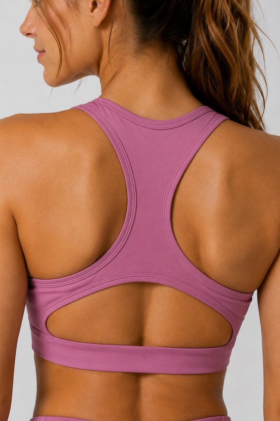 SparkNine Glowbra sportbeha dames - hoge ondersteuning - XL - roze - kruisrug - ademend & stijlvol - met verwijderbare pads - glanzend & zacht