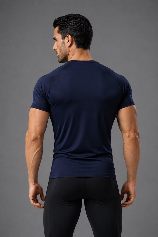 SparkNine Aeroflex heren sport t-shirt - strakke & aansluitende fit - M - blauw - ademend & sneldrogend - elastisch