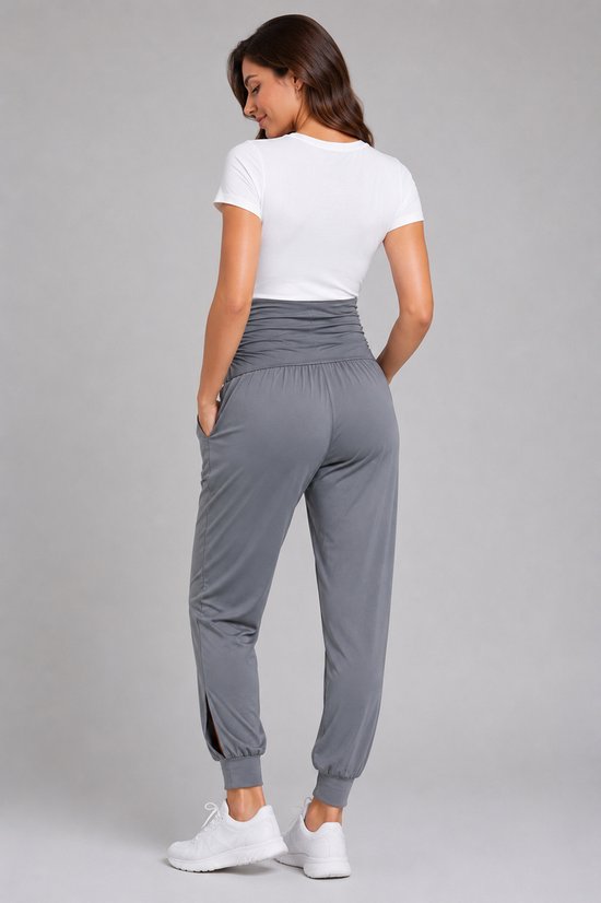 SparkNine Comfortfit zwangerschapslegging - met zijzakken - S - grijs - hoog getailleerd - zacht & ademend met buiksteun - rekbaar - maternity