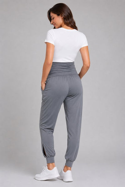 SparkNine Comfortfit zwangerschapslegging - met zijzakken - S - grijs - hoog getailleerd - zacht & ademend met buiksteun - rekbaar - maternity