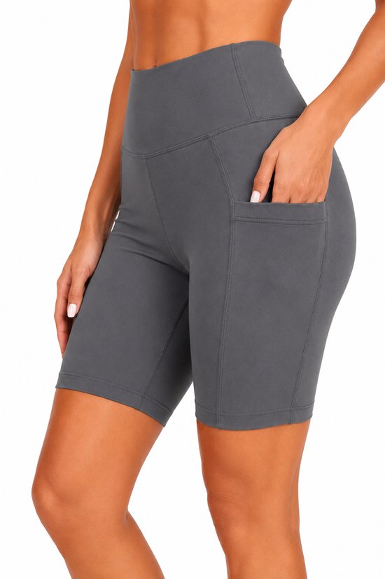 SparkNine Softflow korte sportbroek - met zakken - zachte stof - XXL - grijs - dames short - half lang - fietsshort