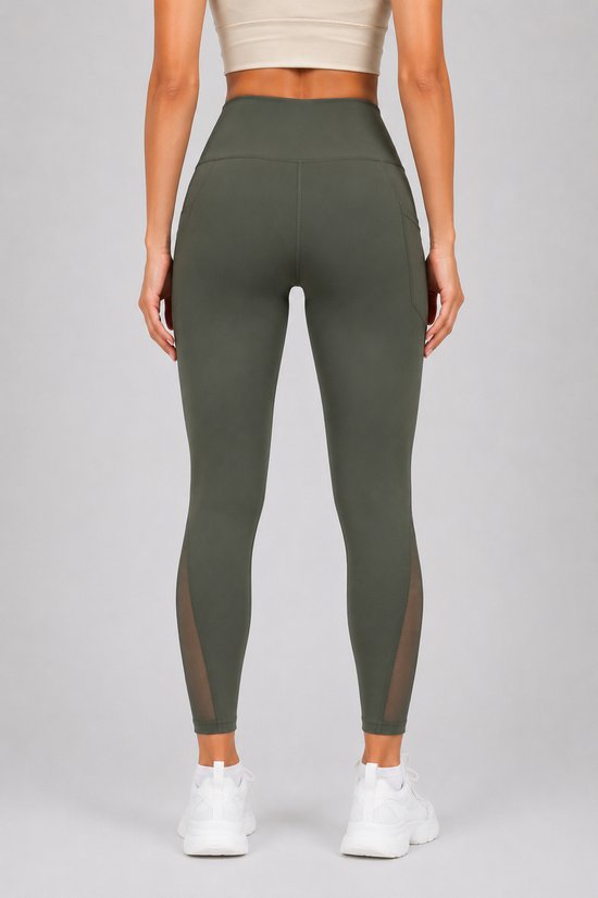 SparkNine Meshtone Sportlegging - S - groen - mesh details & handige zakken - sportbroek - ademend & stijlvol - elastisch - squatproof