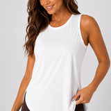 SparkNine Flexsplit tanktop - lange pasvorm - XS - wit - mouwloos - met zijsplit - ademend - sporttop