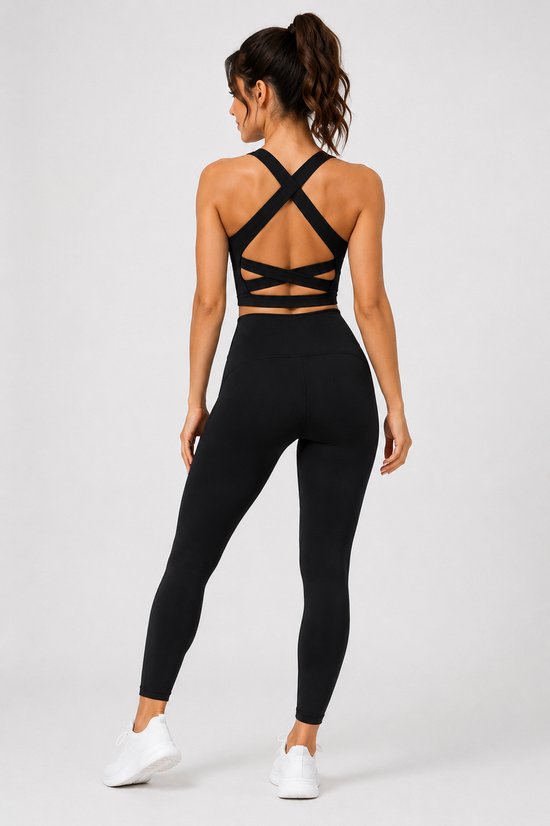 SparkNine Sculptactive sporttop - met ingebouwde sportbeha - verwijderbare pads - L - zwart - high impact ondersteuning - kruisrug - ademend & stijlvol